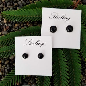 Black onyx gemstone stud earrings  925 sterling silver round genuine  large, medium & small 10MM 8MM 6MM studs