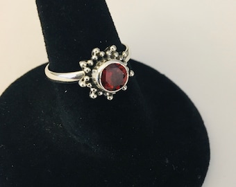 Red garnet starburst ring 925 sterling silver genuine gemstone January birthstone