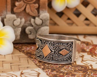 Handmade Sterling Silver Filigree Ring, 18K Gold Accents