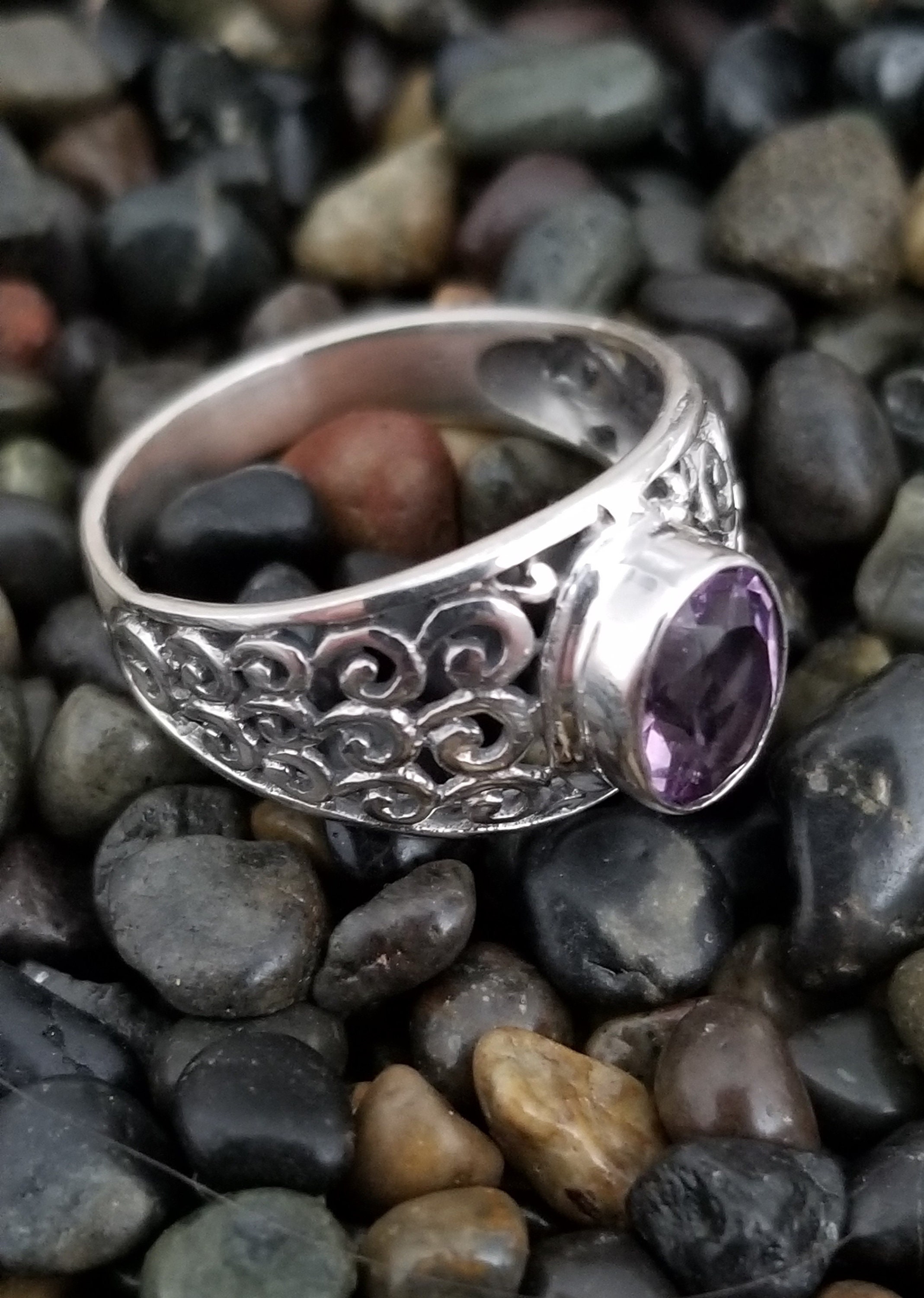 925 Sterling Silver Ring Pear Amethyst 15x10mm Natural