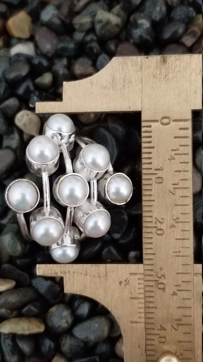 Details about New Sterling Silver 925 large statement Ring w/ 9 white freshwater pearls Details about New Sterling Silver 925 large statement Ring w/ 9 white freshwater pearls