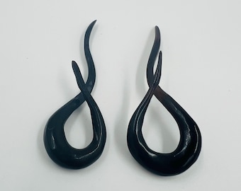 Hand Carved Black Water Buffalo Horn 6MM 2G Ear Gauges Tapers Twist Earrings Organic Tribal Jewelry 2" Long
