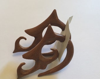 Hand Carved Wood Taper Earrings, Tribal Gauges 5MM/4G or 4MM/6G