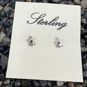 Tiny Turtle Stud Earrings | 925 Sterling Silver | Blue Stone | Sea Turtle Studs