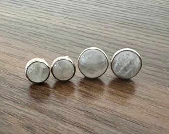 Genuine iridescent moonstone stud earrings 925 Sterling Silver round studs 6MM or 8MM