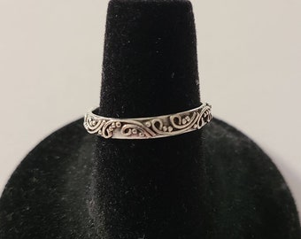 Handcrafted Sterling Silver 925 Filigree Ring | Swirl & Dots Design | 3MM Band