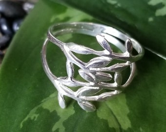 Leaf & branches ring 925 sterling silver band