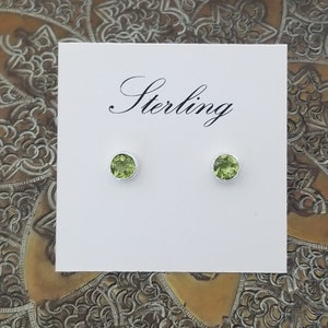 Green peridot stud earrings 925 sterling silver  small round 6mm studs handmade August birthstone