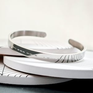 Custom Engraved Cuff Bracelet • Morse Code Bracelet • Coordinates Sisters Bracelet • Gift For Mom Sister Wife - London