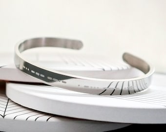 Custom Engraved Cuff Bracelet • Morse Code Bracelet • Coordinates Sisters Bracelet • Gift For Mom Sister Wife - London