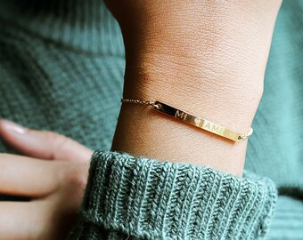 Custom Morse Code Engraved Bar Bracelet - Name Bracelet - Coordinates Bracelet - Anniversary Gift for Sister Mom Friend Cousin Aunt - Layla