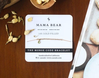 MAMA BEAR Mother's Day Gift for her, Mother, New Mom • Mom's Gift • Morse Code Bracelet • Dainty Birthstone Bracelet for Mama - 'Ann'