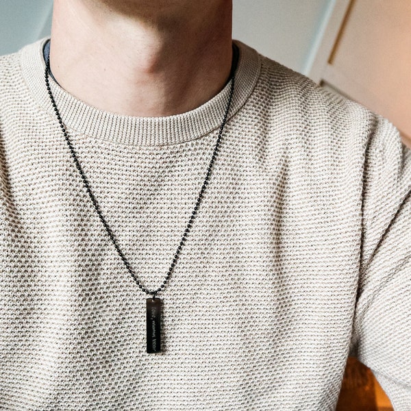 PERSONALIZED Bar Men Necklace - Morse Code Coordinates Engraved Bar Necklace Unique Men Necklace - Gift Brother Father Boyfriend - River