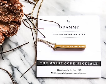 Morse Code Necklace: Custom Engraved Stainless Steel Bar Necklace