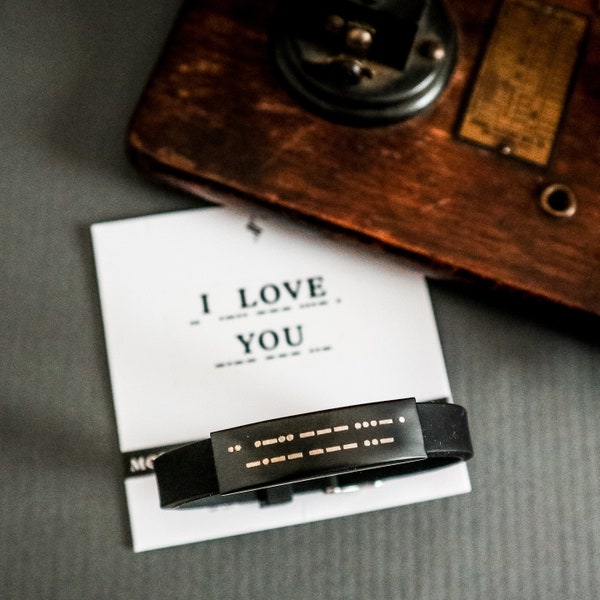 I LOVE YOU Morse Code Bracelet • Engrave Leather Bracelet • Gift for Groom, Boyfriend, Husband, Father, Son • Best Wedding Gift • 'Taylor'