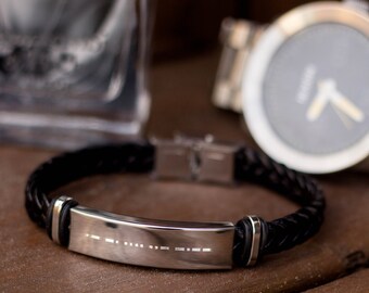 Father's day Morse Code Engraved Men Bracelet •Best Gift for Boyfriend, Husband, Brother, Father, Uncle, Godfather, Son  |‘Grey’
