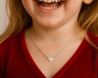 Kid Heart Initial Necklace - Gifts for Girls Baby Sister - Custom Kid Necklace - Valentine's Day gift for kids - Vday gift for daughter