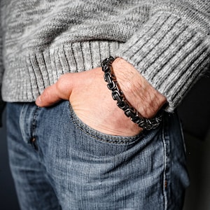 Men's Bracelet | Men Antique Rustic Silver Chain Bracelet | Byzantine Stainless Steel Chain Bracelet | Waterproof Men Jewelry | 8mm Wide