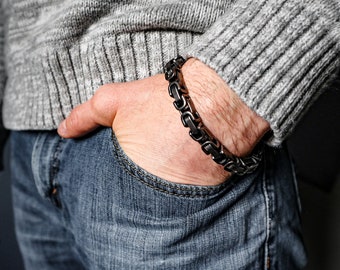 Men's Bracelet | Men Antique Rustic Silver Chain Bracelet | Byzantine Stainless Steel Chain Bracelet | Waterproof Men Jewelry | 8mm Wide