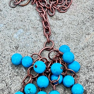 turquoise bead and copper pendant necklace; handmade statement necklace in copper and turquoise