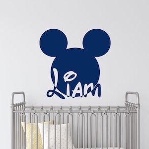 Name Wall Decal Mickey Mouse Head Ears Vinyl Decals Sticker Custom Decals Personalized Baby Name Decor Bedroom Nursery Baby Room Decor ZX137