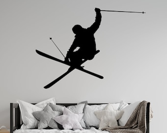Calcomanías de vinilo para pared de esquí alpino, decoración del hogar, esquiador, nieve, estilo libre, salto, deportes extremos, invierno, dormitorio infantil, ZX111