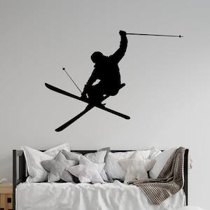 Adesivo de parede de esqui alpino, adesivos de vinil, decalques, decoração para casa, esquiador, neve, estilo livre, salto, esportes radicais, inverno, berçário, quarto, dormitório ZX111