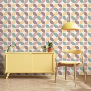 Colorful Geometric Peel and Stick Wallpaper, Retro Circle Pattern Removable Wall Mural, Mid Century Modern Pastel Wallpaper Nursery