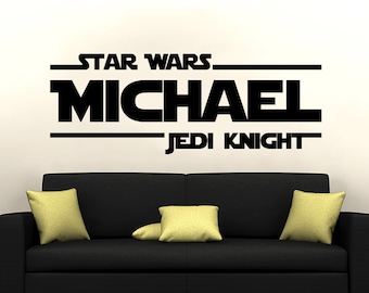 Calcomanía de vinilo con nombre de Star Wars, cita de Caballero Jedi, calcomanías de pared personalizadas, decoración para habitación de niños, adolescentes y niños, arte infantil ZX149