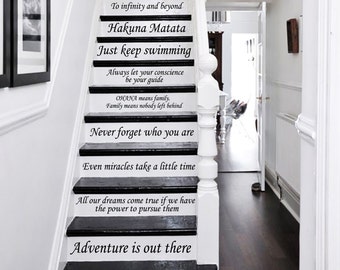 Calcomanías para escaleras con frases, calcomanías de vinilo con 13 escalones, letras, decoración familiar para el hogar, calcomanía para escalera ZX233