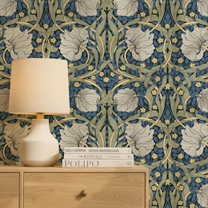 Floral Wallpaper William Morris, Wallpaper Style Botanical Pattern, Vintage Aesthetic Wall Décor, Peel and Stick Removable Wallpaper