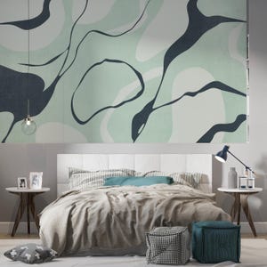 Abstract Green Wall Mural, Modern Sage & Dark Green Organic Design Wallpaper, Minimalist Accent Wall Decor