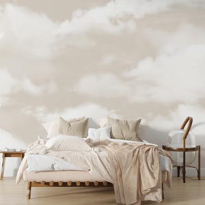 Minimalist Wallpaper Clouds, Neutral Wallpaper Mural, Abstract Neutral Wallpaper Peel and Stick