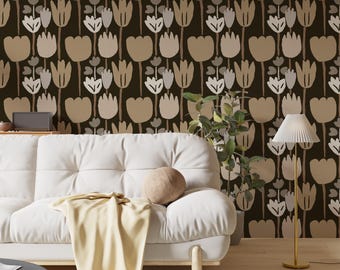 Mid-Century Modern Tulip Wallpaper: Scandinavian Floral Peel and Stick Mural