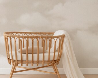 Neutral Cloud Nursery Wallpaper: Beige Sky Mural, Boho Decor
