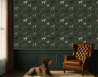 Hunter Dog Green Breed Wallpaper: Elegant Study & Den Décor