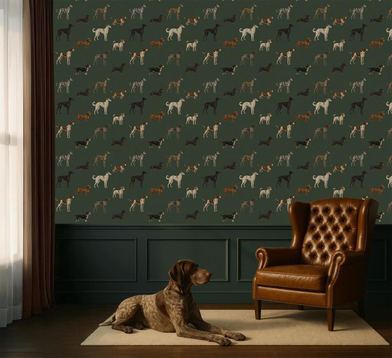 Hunter Dog Green Breed Wallpaper: Elegant Study & Den Décor - Etsy