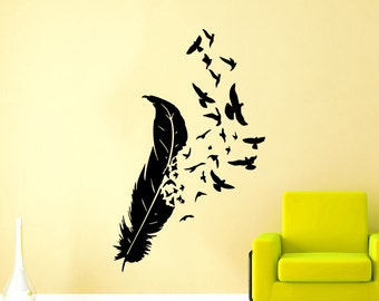 Feather Wall Decal Vinyl Sticker Decals Bird Home Decor Art | Etsy