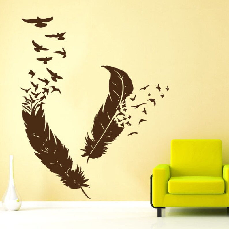 Feather Wall Decal Vinyl Sticker Decals Bird Home Decor Art Etsy