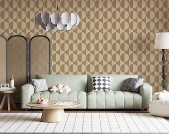 Neutral Geometric Wallpaper, Beige Modern Peel & Stick Brown Wall Mural