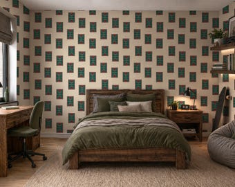 Basketball Court Wallpaper Peel and Stick, Vintage Sports Patterned Wall Covering, Boy Bedroom Accent Wall Mural, Removable Self Adhesive