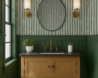 Sage Green Stripe Wallpaper: Modern Organic Brushstroke Peel and Stick