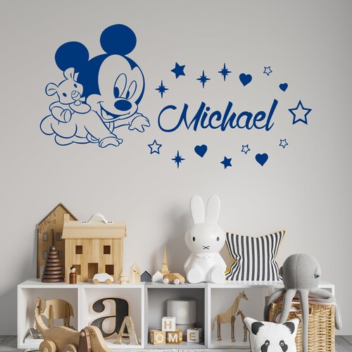 Mickey Wall Decal Name Boy Nursery Baby Boys Room Decor Custom Name Decal Personalized Name Wall Decor Children Kids Nursery Decal Vinyl Sticker Kp2