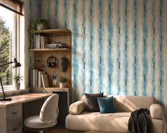 Watercolor Rowing Wallpaper Peel and Stick, Blue Coastal Boat Pattern Wall Mural, Nautical Crew Team Wallpaper, Ocean Waves Wall Decor