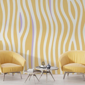 Modern Yellow & White Abstract Wallpaper - Wavy Striped Wall Mural, Bold Geometric Accent Wall Decor