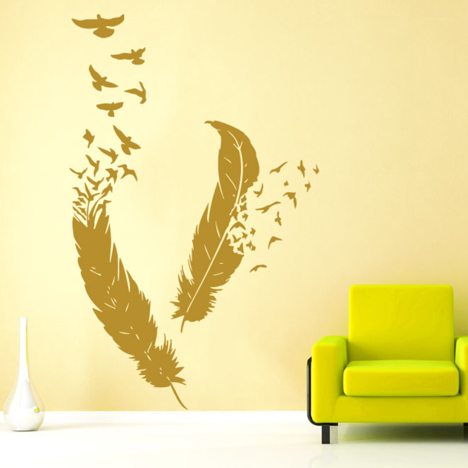 Feather Wall Decal Vinyl Sticker Decals Bird Home Decor Art Etsy