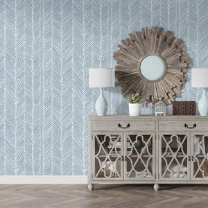 Modern Room Wall Art, Blue Geometric Wallpaper, Scandinavian Home Décor, Minimalist Interior Design, Light Blue Herringbone Wallpaper