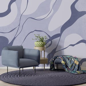 Abstract Blue White Wall Mural, Modern Navy Design Wallpaper, Minimalist Accent Wall Decor