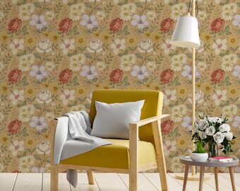 Vintage Floral Peel and Stick Wallpaper: Cottagecore Farmhouse Decor