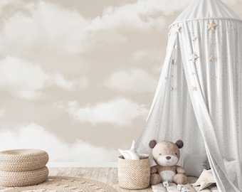 Neutral Cloud Wallpaper: Beige Sky Peel and Stick Nursery Mural